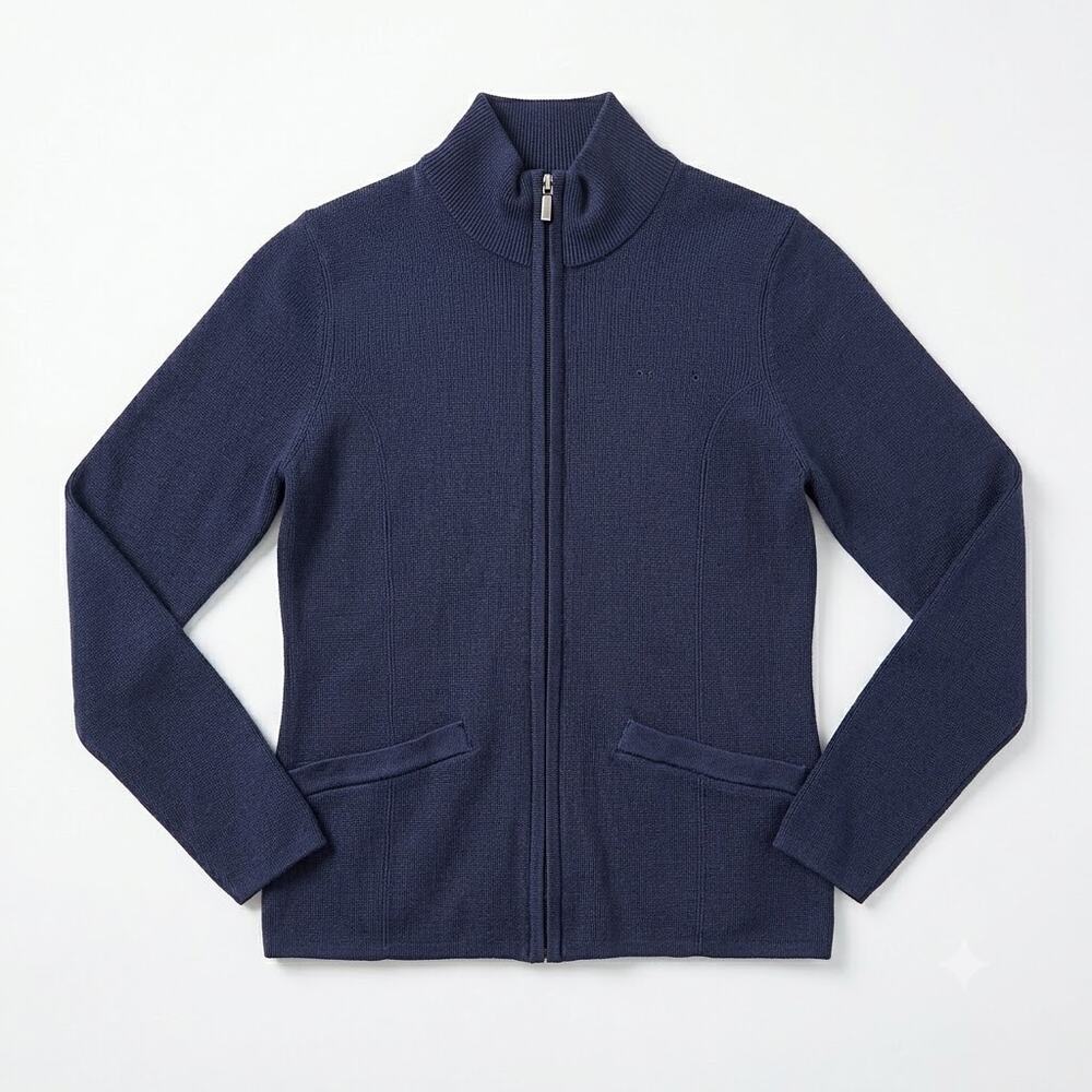 American Airlines Lands End Full-Zip Knit Sweater Jacket Navy Womens Small